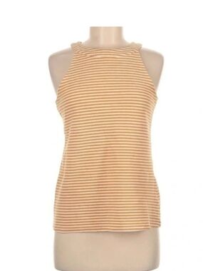 Anthropologie Striped Mustard and White V-Neck Large Tank Top